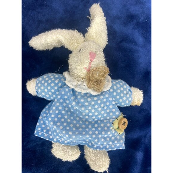 VTG Well Made Toy Bunny Rabbit Plush Floral Dotted Button Dress 5" - Picture 3 of 7